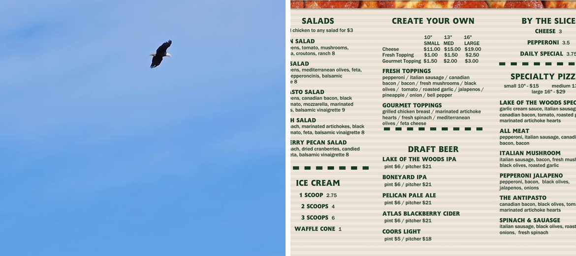 Lake of the Woods Pizzaria Menu