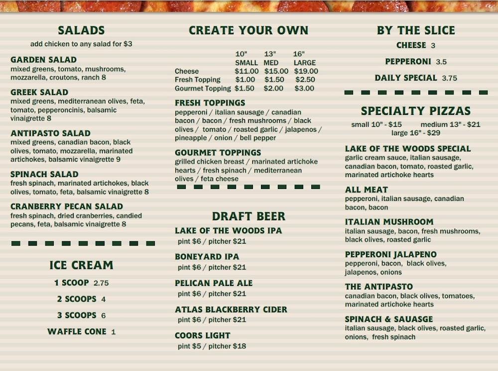 Lake of the Woods Pizzaria Menu image 1